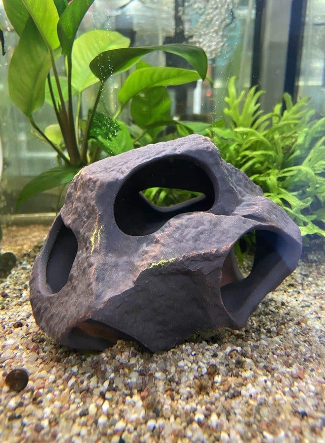 Plecoceramics ديكورات سيراميكية لأحواض السمك من Plecoceramics، ديكور حجري على شكل كهف لأسماك البيتا - ديكور مخبأ لأحواض أسماك الزينة لتربية أسماك السيكلد، ألعاب أسماك البليكو والبيتا (بولدر) - Image 4